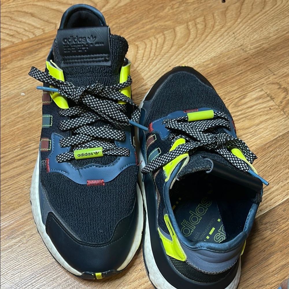 Adidas Black and Neon Yellow Athletic Shoes